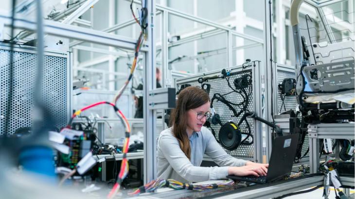 Woman working in a computer